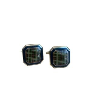 Burberry Green and Blue Tartan Square Cuff Links